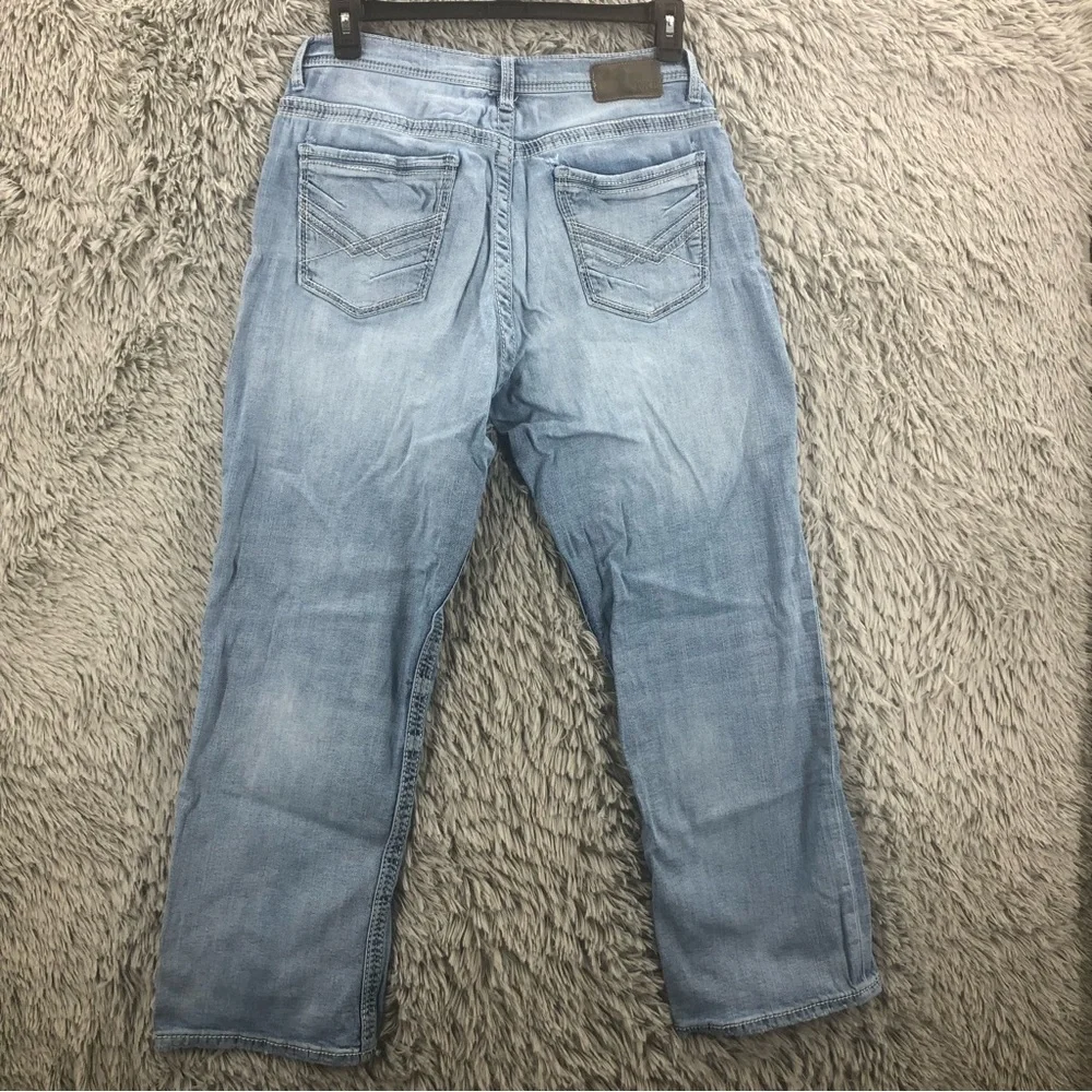 BKE Buckle Jeans Mens Size 34 Tyler Straight Blue Jeans Whiskered